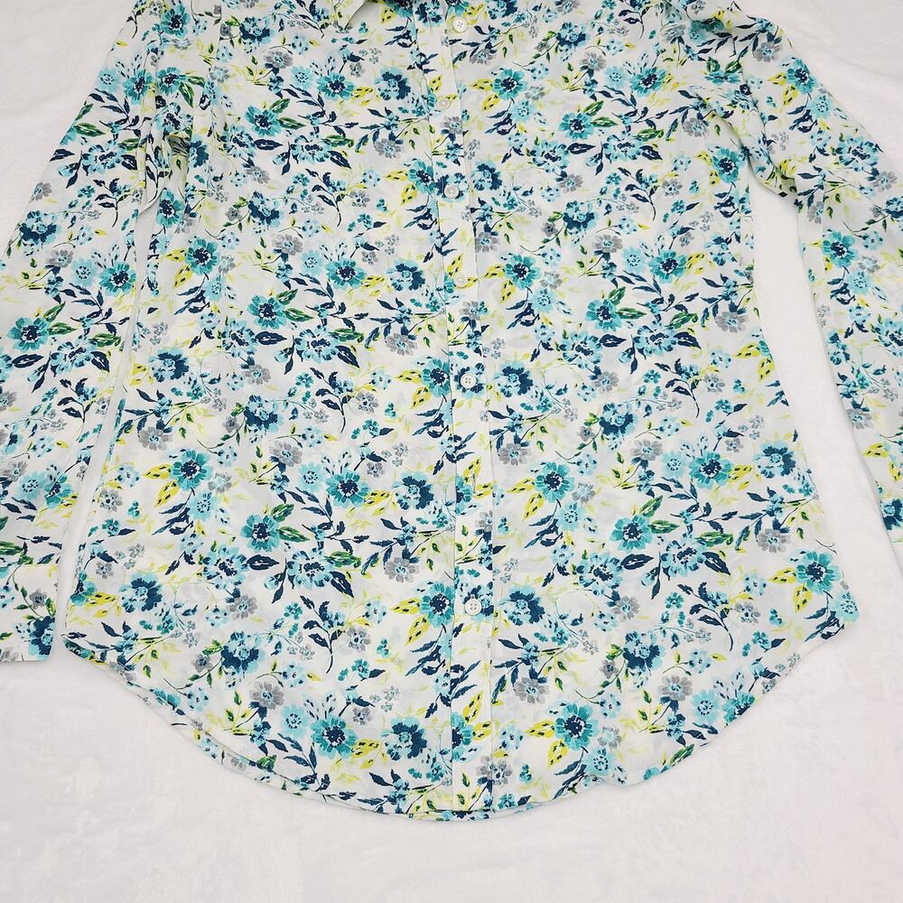 Banana Republic Floral Blouse Medium Blue Green Button Front Shirt Lightweight - Picture 7 of 11